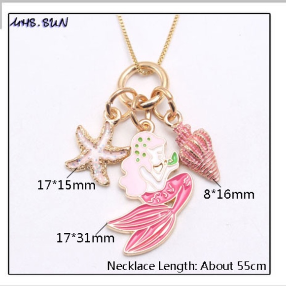 $5 ADD ON ITEM- Mermaid Charm Chain Necklace with Heart Starfish Pendant Girls - Picture 3 of 6